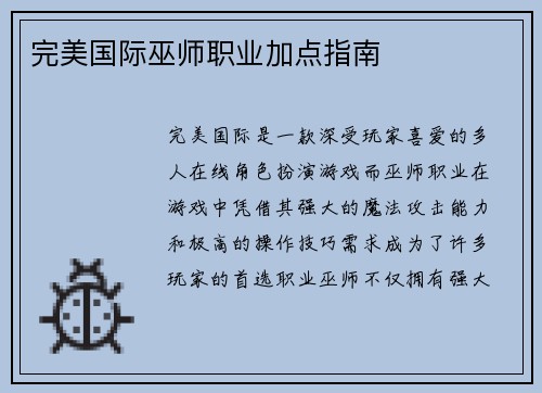 完美国际巫师职业加点指南